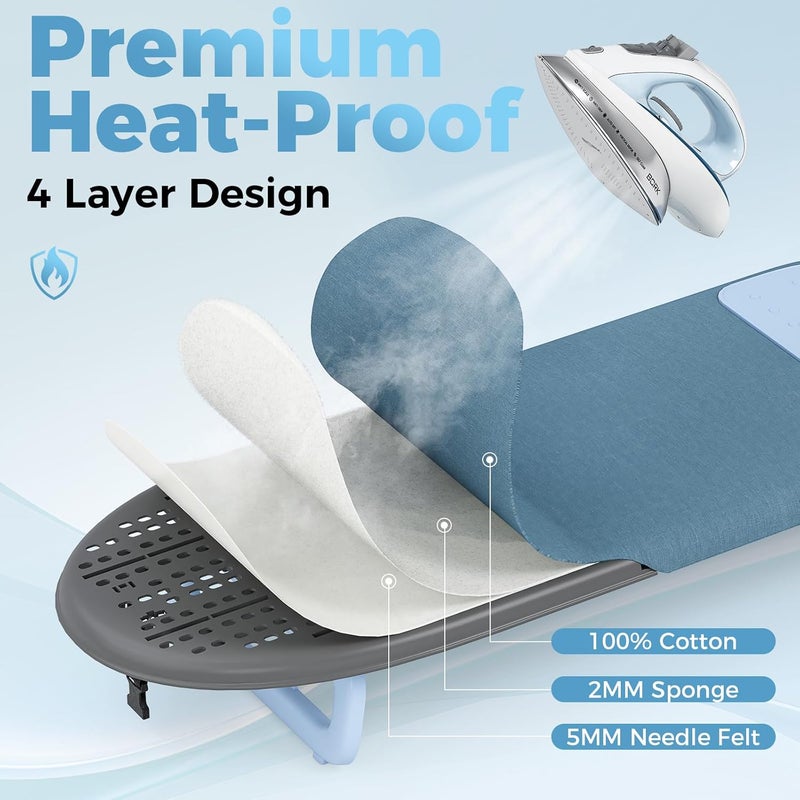 KINGBOARD Tabletop Ironing Board, Small Ironing Board with Iron Mat, Foldable Mini Iron Board, Easy Storage for Travel & Dorm, 12x32 Blue - Image 5